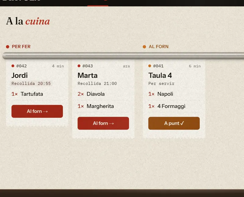 La pantalla de la cuina: el tiquet de la Marta passa al forn