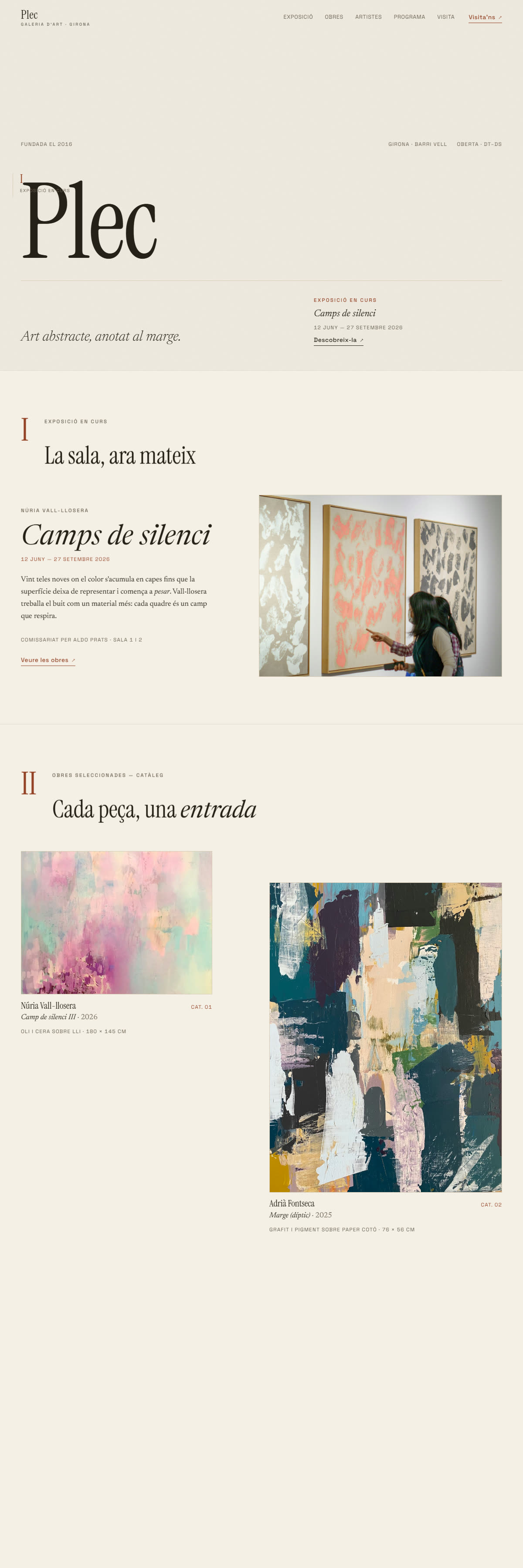 Web minimalista per a la galeria d'art Plec