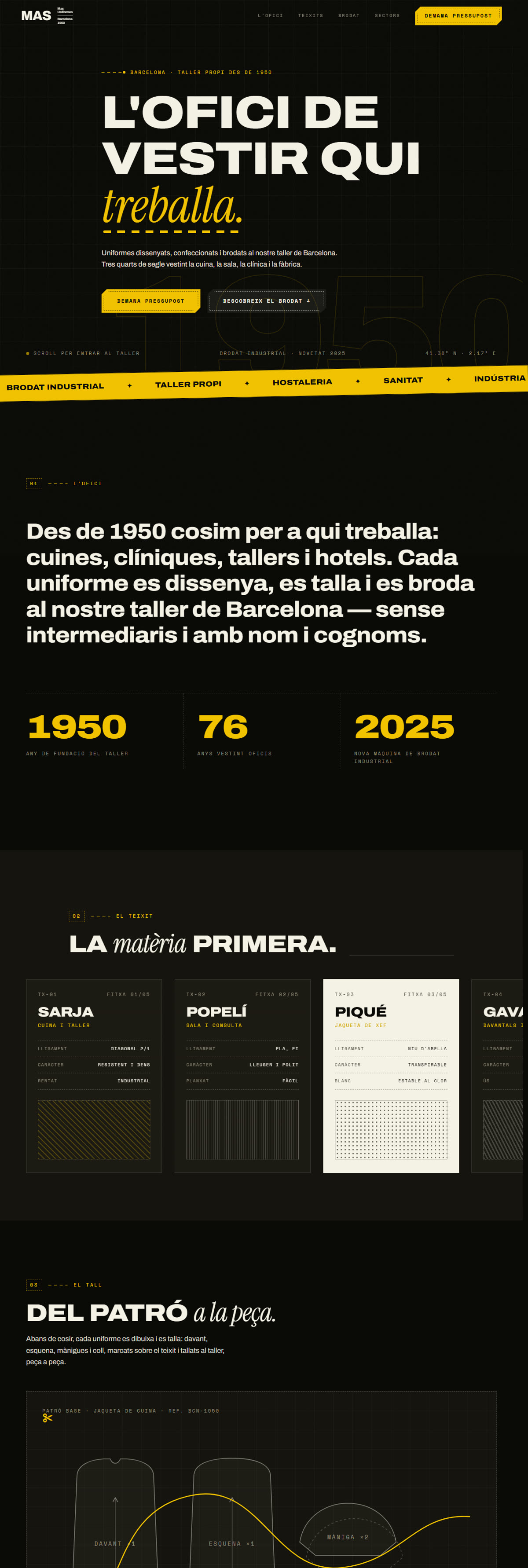 Web de MasUniforms: l'ofici de vestir qui treballa
