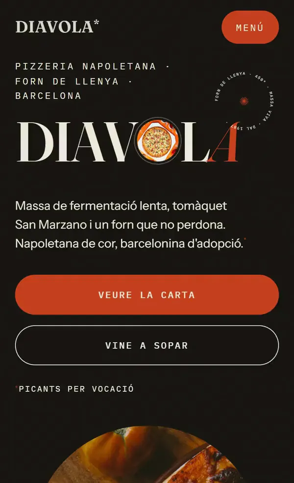 La web de la Pizzeria DIAVOLA al mòbil (demo)