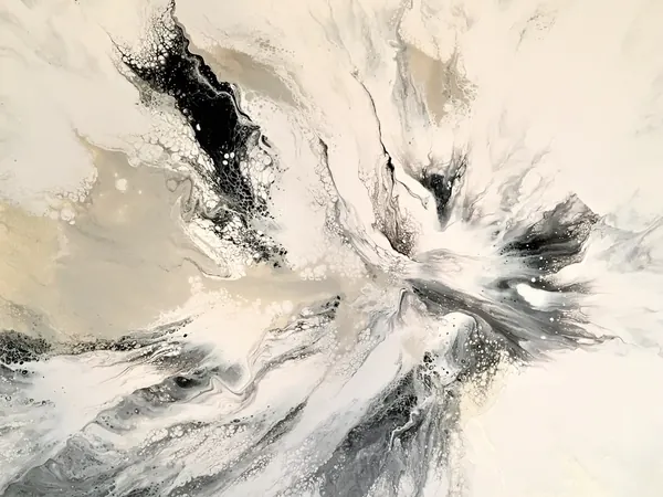 Esclat blanc, d'Ingrid Bosch: acrílic i pols de marbre vessats sobre tela, 120 × 160 cm
